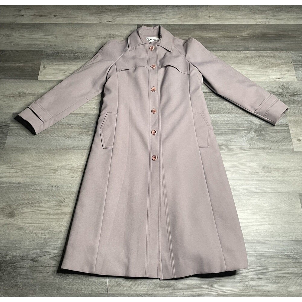 Vintage 80s Out N About Long Trench Coat Lilac Purple Red Fleece Lined Small USA